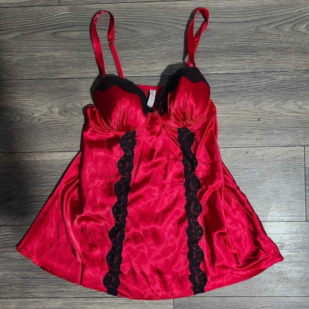 Women's Size Large Red and Black Babydoll Slip Lingerie Top